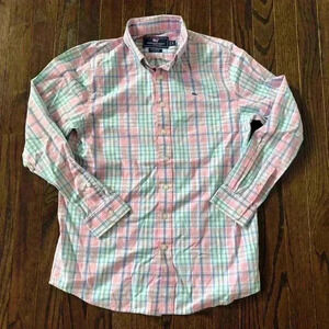 vineyard vines Boys L (16Y) Pink/Blue/Green/Yellow Plaid Button-Down Whale Shirt